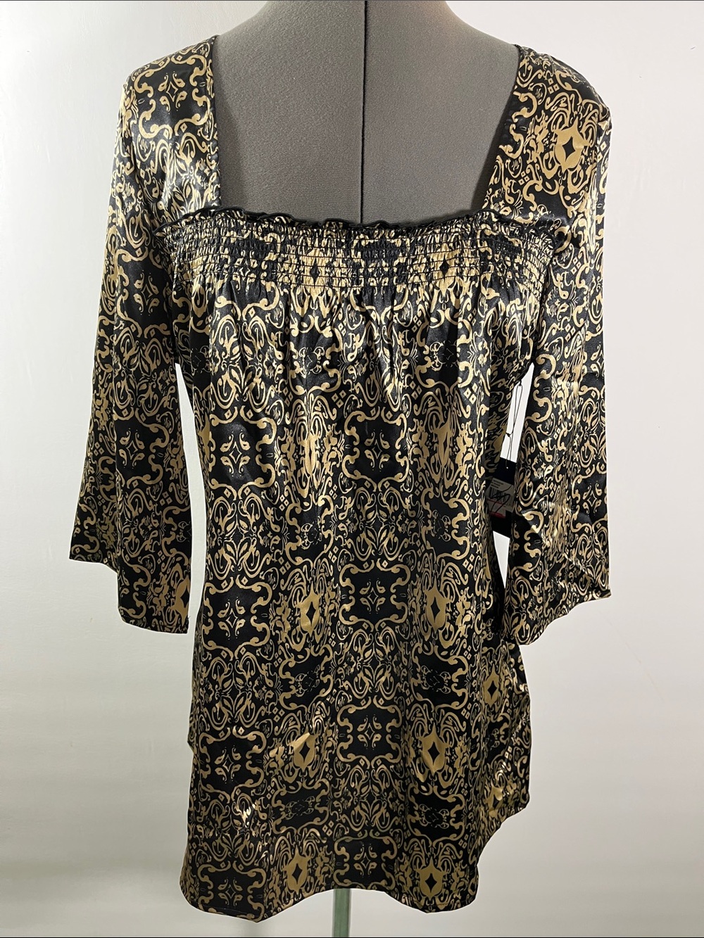 Ashley Judd Black  and Gold Baroque-Print Tunic Size M New With Tags